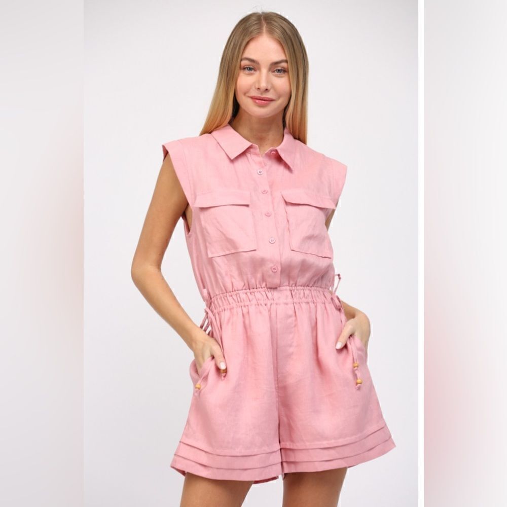 004. PINK LINEN ROMPER - Picture 2 of 9